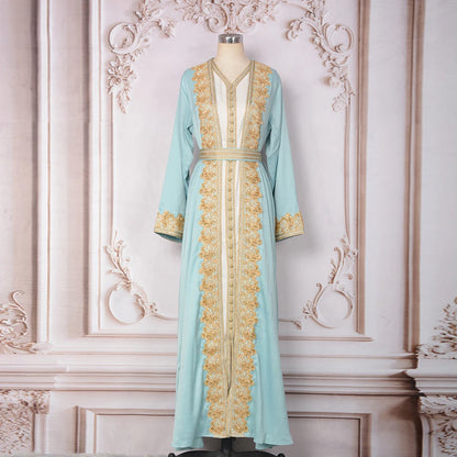 Muslim Sets Women Embroidery Evening Dress Dubai Abaya Turkey Kaftan Eid Djellaba Ramadan Morocco Caftan Gown Jalabiya Vestido