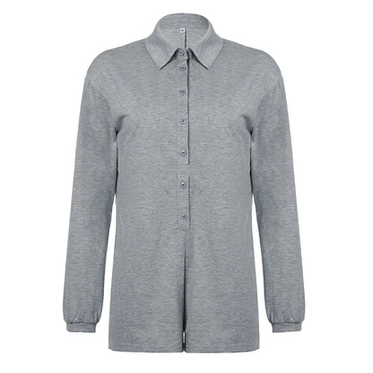 Weekeep Streetwear Grey Loose Rompers Fashion Button Up Full Sleeve Women Playsuits y2k Aesthetic Ladies Solid Outfits Harajuku